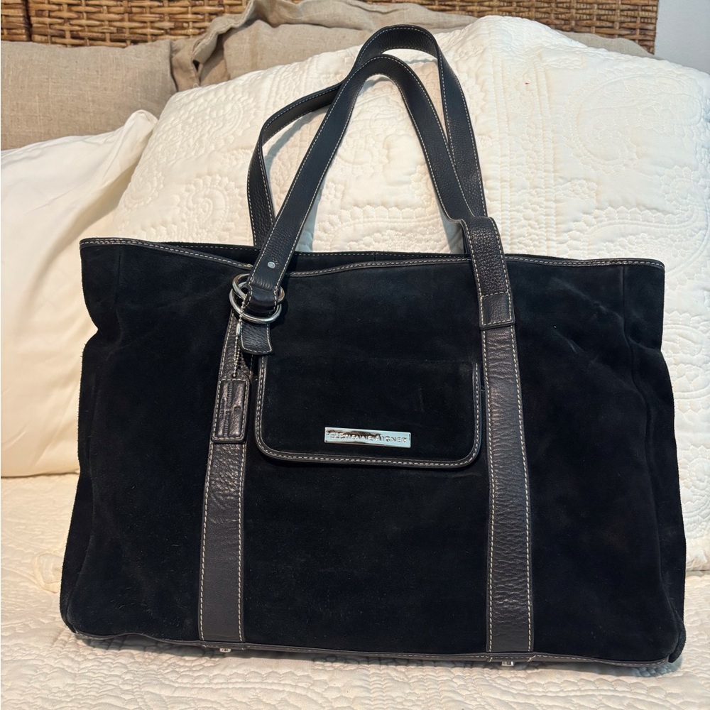 Etienne Aigner Black Suede and Leather Laptop Bag
